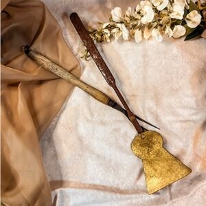 Antique Set Wrought Iron Keyhole Spatula Roasting Fork Primitive 19th ‎ Utensils